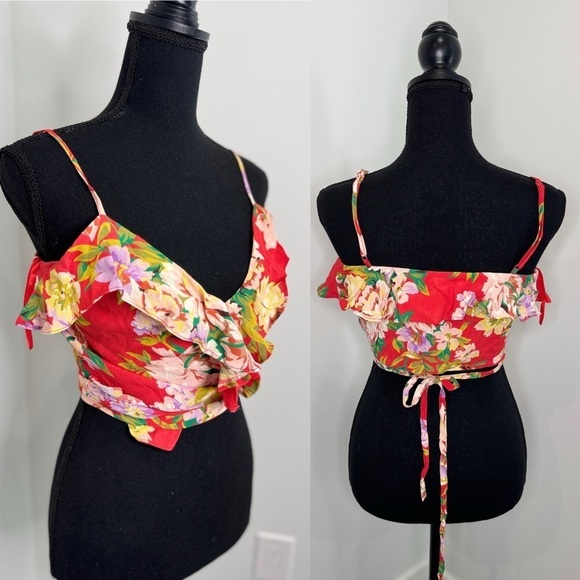 Privacy Please x Revolve Abbey Floral Crop Waist Tie Top (S) - Picture 1 of 9